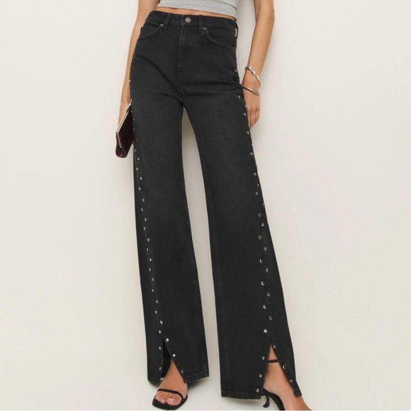 Reformation Black Studded Straight Leg Jeans - Picture 1 of 6